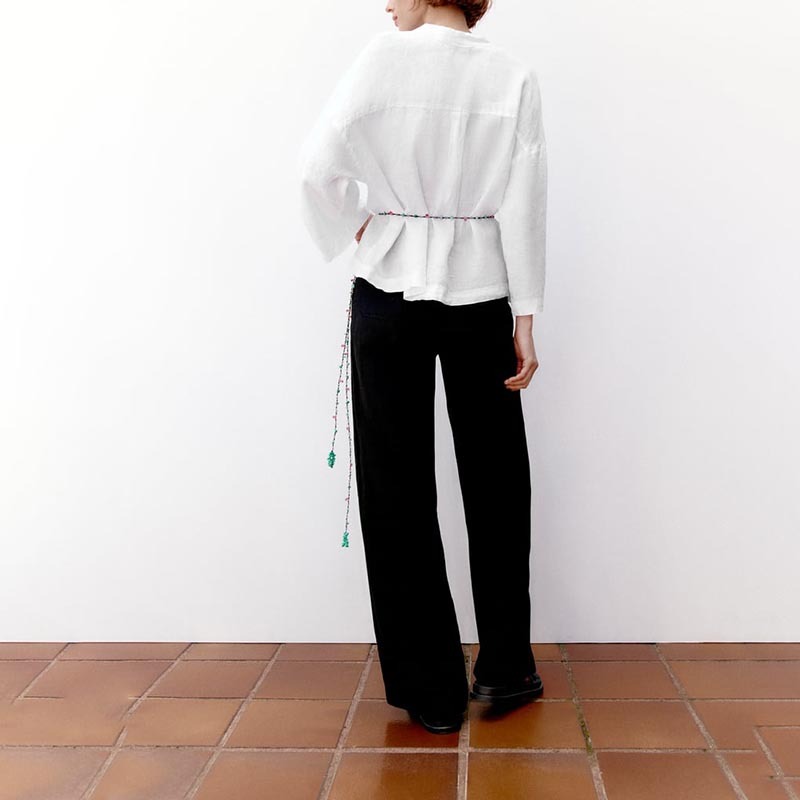 Button-embellished linen top
