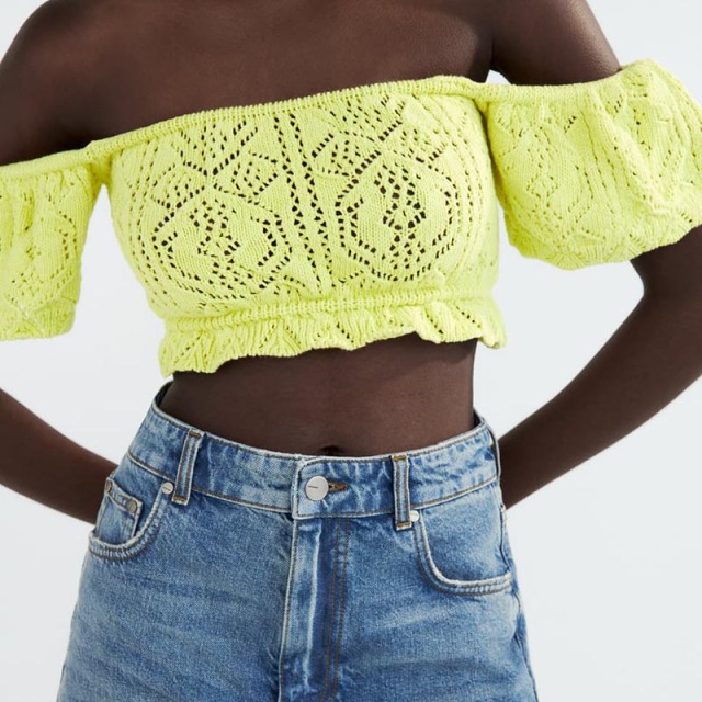 Jacquard mesh knitted top