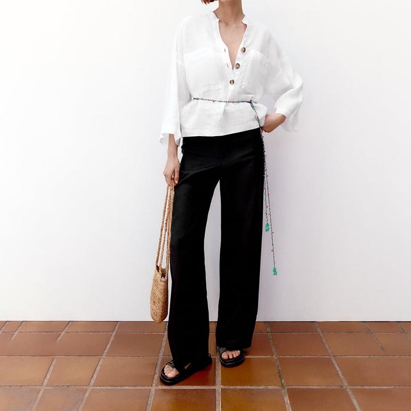 Button-embellished linen top