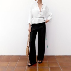 Button-embellished linen top