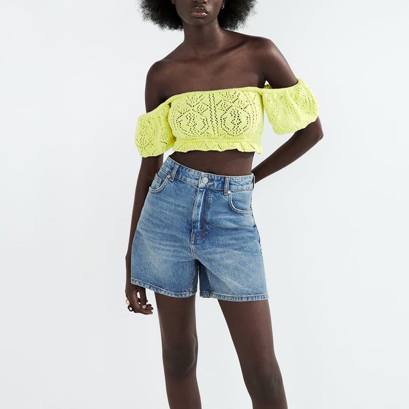 Jacquard mesh knitted top