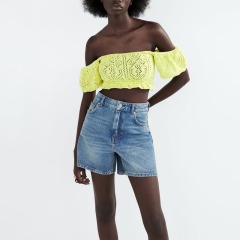Jacquard mesh knitted top
