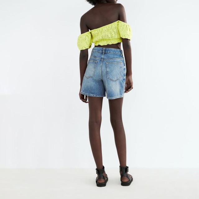 Jacquard mesh knitted top
