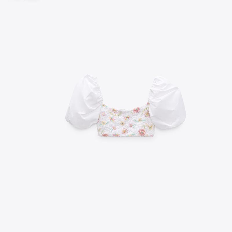 Floral-print poplin crop top