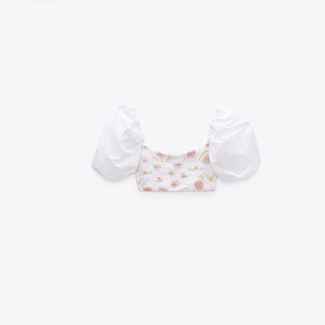 Floral-print poplin crop top