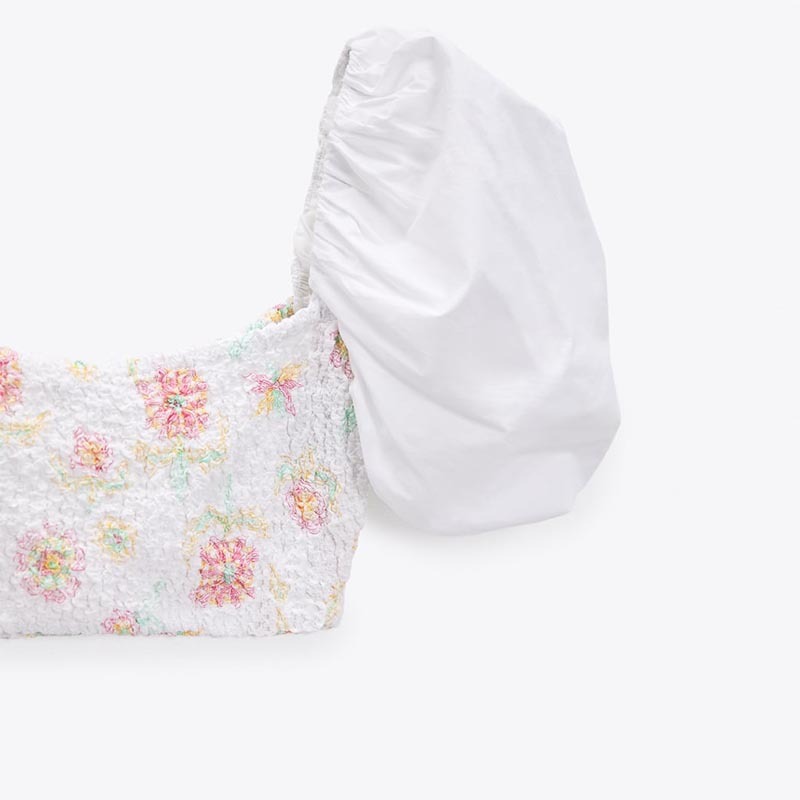 Floral-print poplin crop top