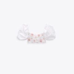 Floral-print poplin crop top