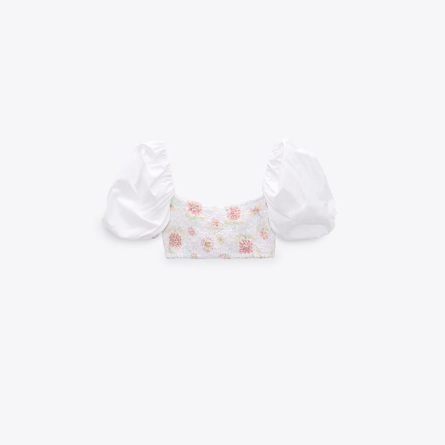 Floral-print poplin crop top