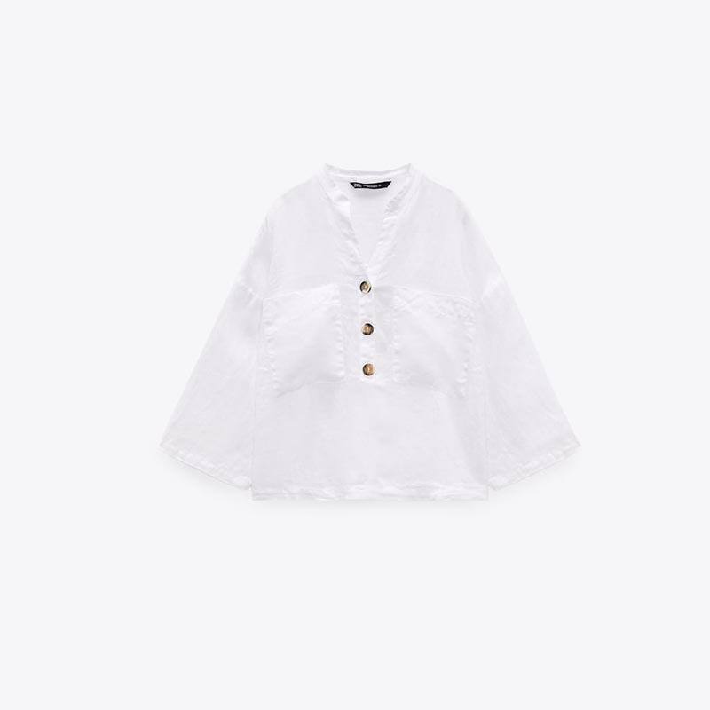 Button-embellished linen top