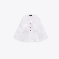 Button-embellished linen top