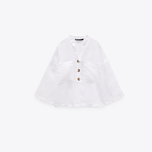 Button-embellished linen top