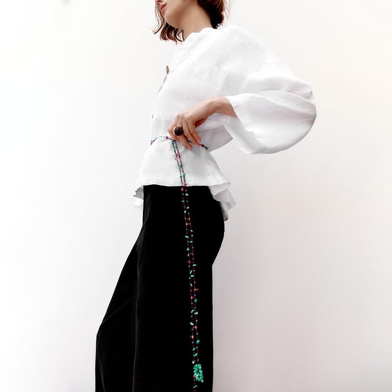 Button-embellished linen top