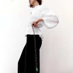 Button-embellished linen top