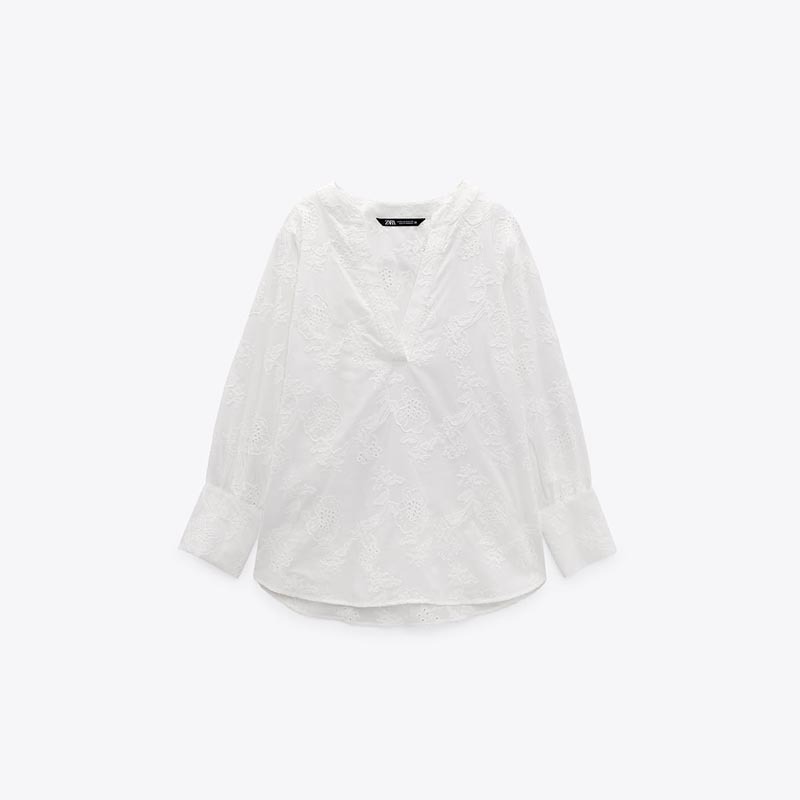 Cutout Embroidered Loose Shirt