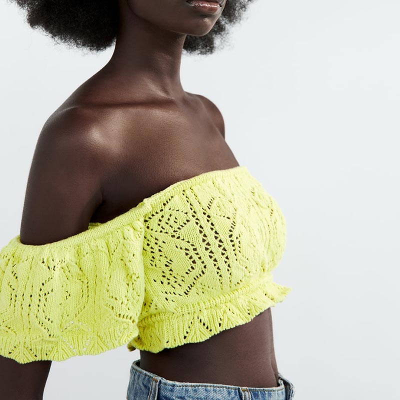 Jacquard mesh knitted top