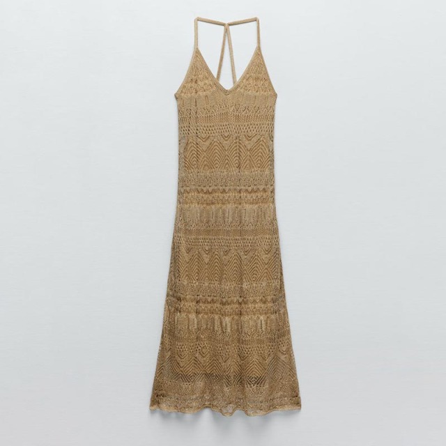 Metallic thread cutout dress