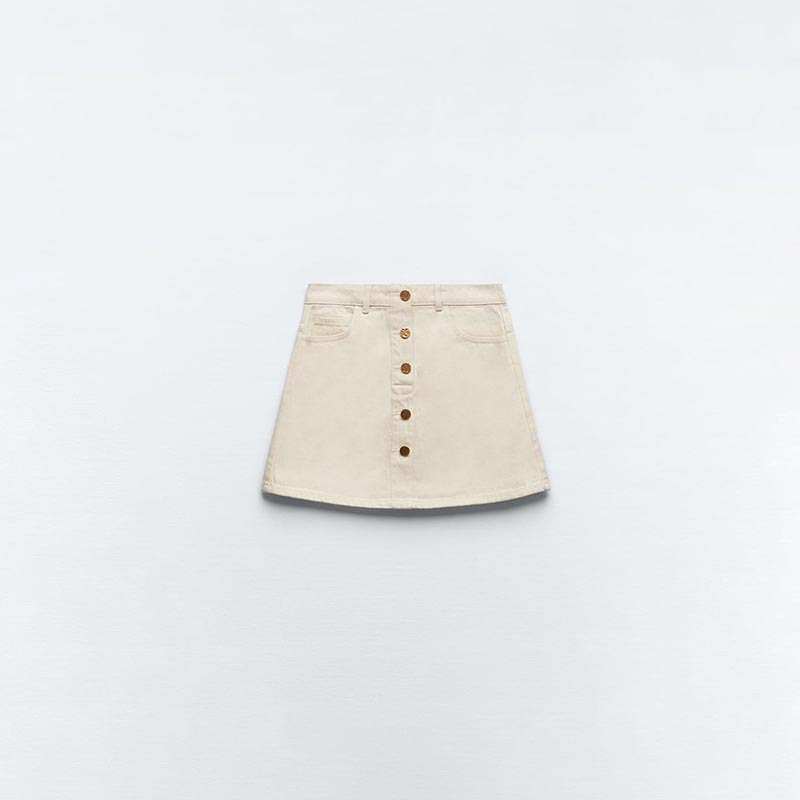 Gold-Breasted Denim Mini Skirt