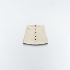Gold-Breasted Denim Mini Skirt