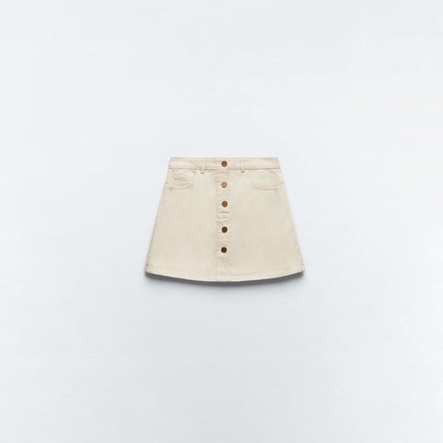 Gold-Breasted Denim Mini Skirt