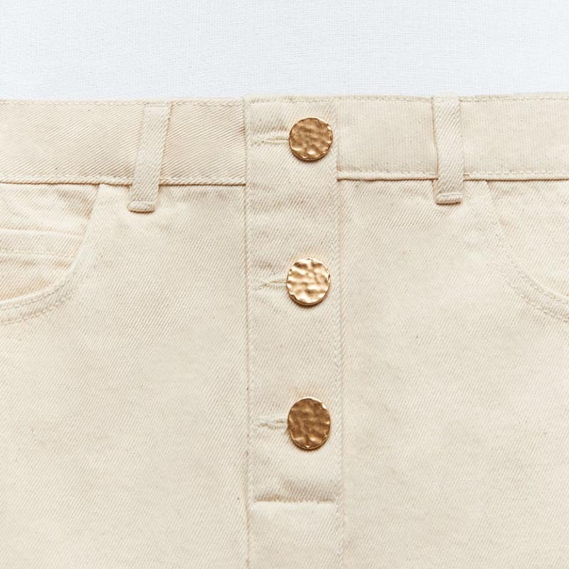 Gold-Breasted Denim Mini Skirt