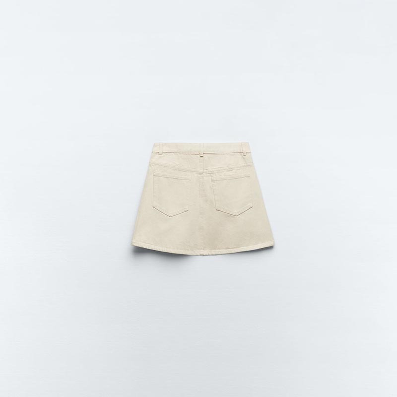 Gold-Breasted Denim Mini Skirt