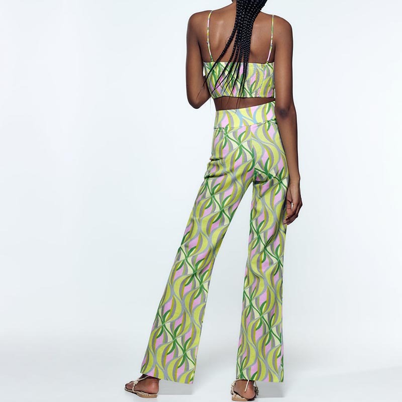 Printed linen-blend flared pants