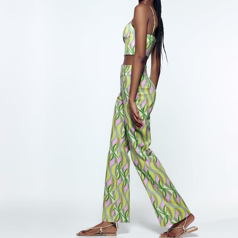 Printed linen-blend flared pants