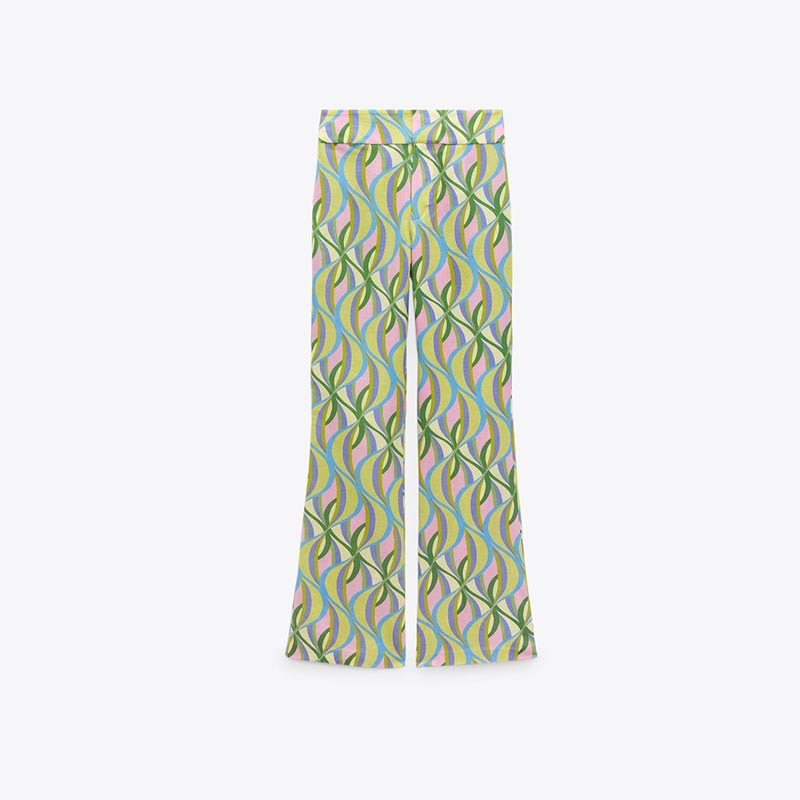 Printed linen-blend flared pants