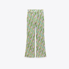 Printed linen-blend flared pants