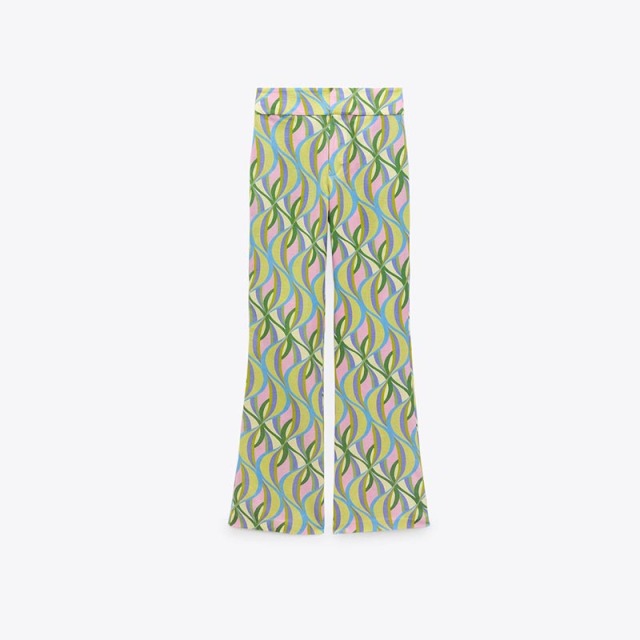 Printed linen-blend flared pants