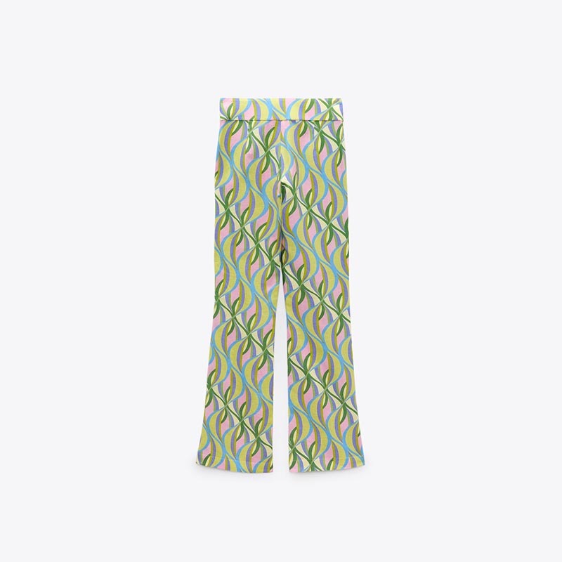 Printed linen-blend flared pants