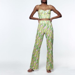 Printed linen-blend flared pants