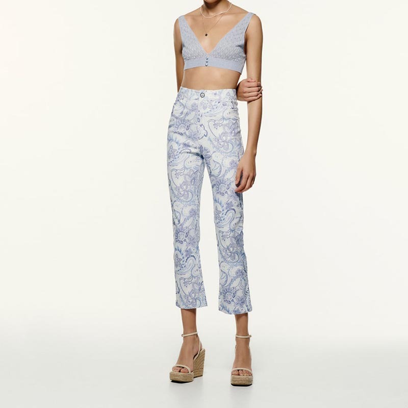 printed straight-leg pants