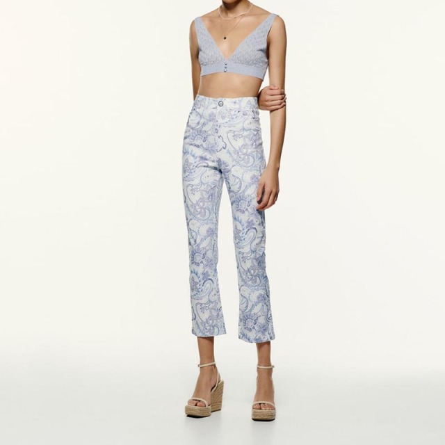 printed straight-leg pants