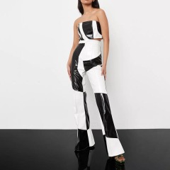 black co ord monochrome vinyl flared trousers