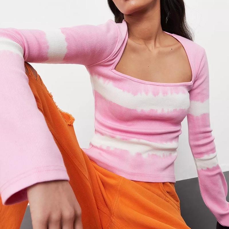 pink co ord tie die rib long sleeve top