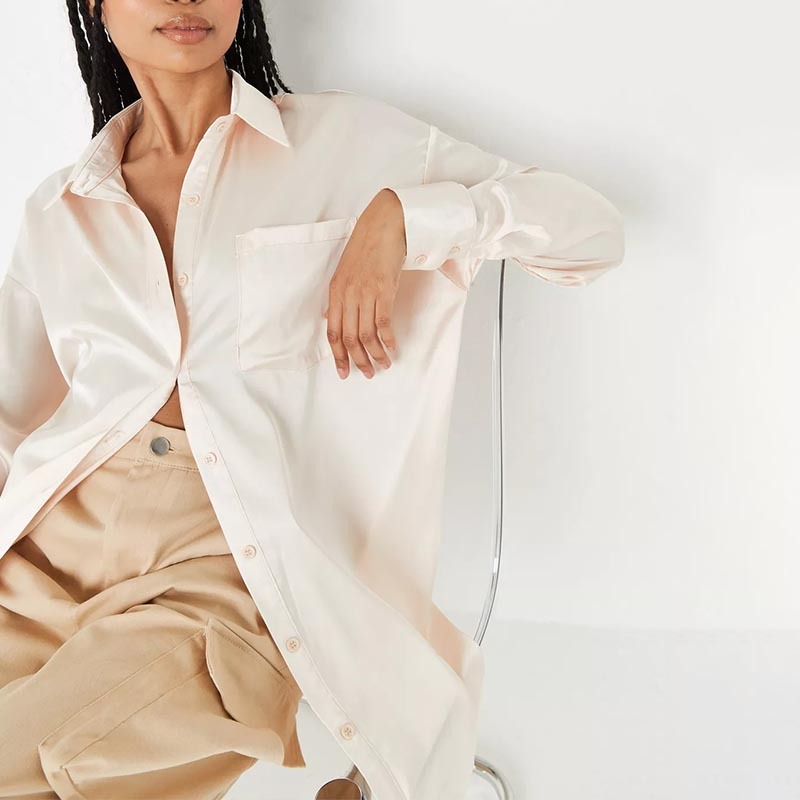 petite champagne extreme oversized satin shirt