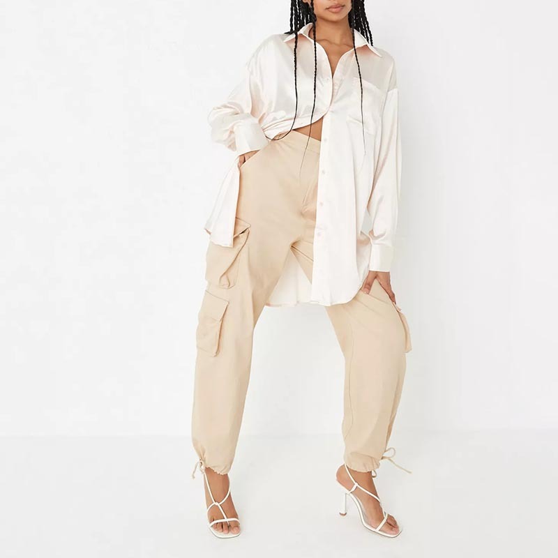 petite champagne extreme oversized satin shirt