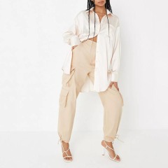 petite champagne extreme oversized satin shirt