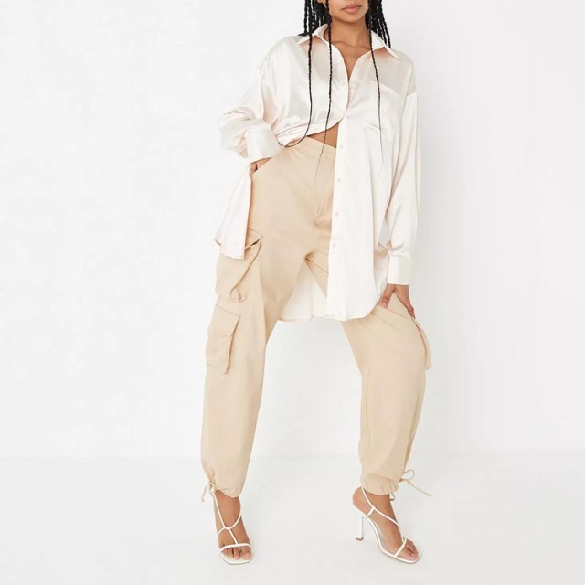 petite champagne extreme oversized satin shirt