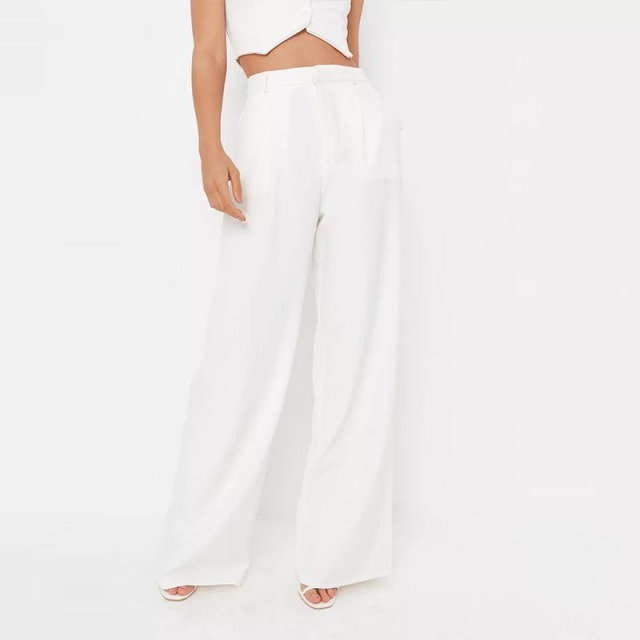 tall white wide leg tailored trousers