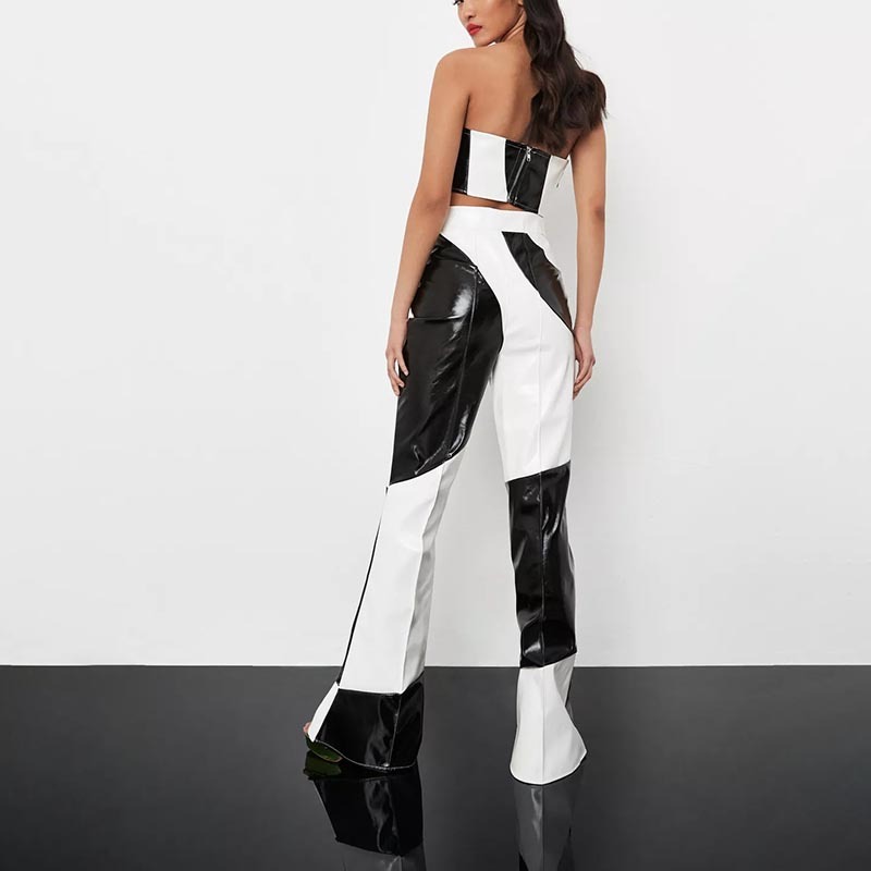 black co ord monochrome vinyl flared trousers
