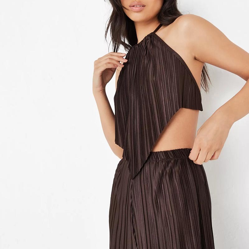 chocolate co ord plisse hanky hem top