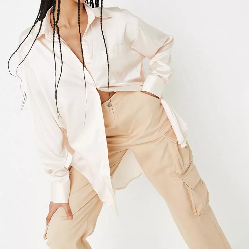 petite champagne extreme oversized satin shirt