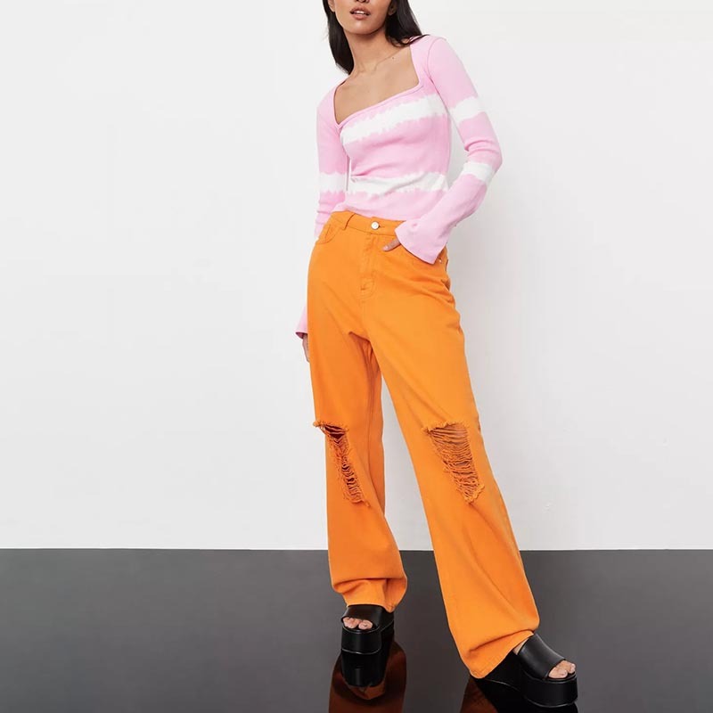 pink co ord tie die rib long sleeve top