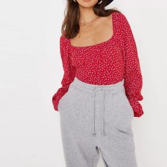 red floral print balloon sleeve milkmaid bodysuit