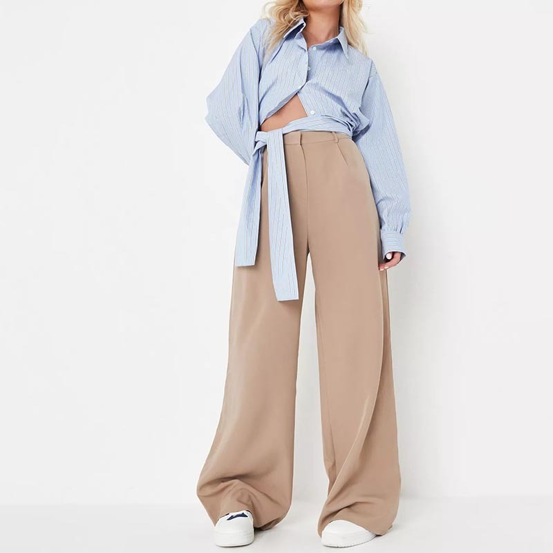 petite blue stripe cross front cropped shirt