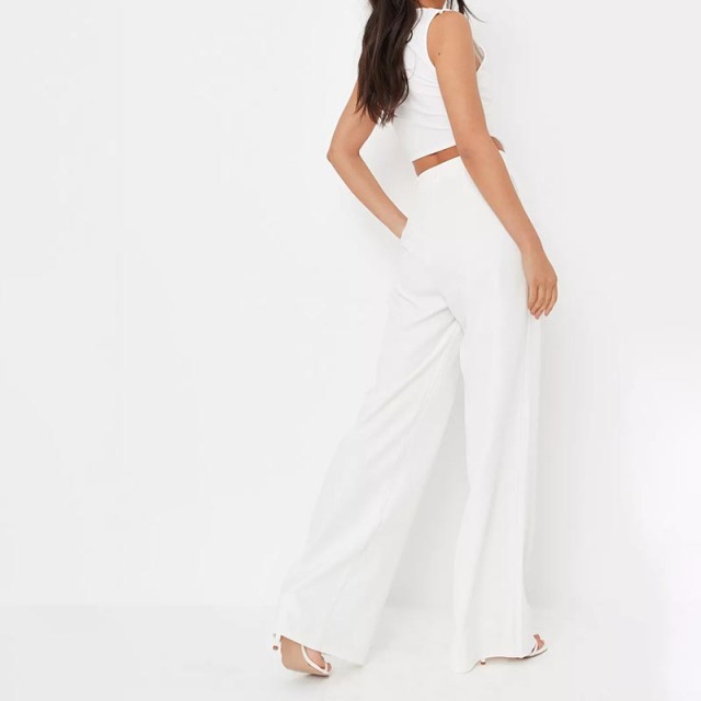 tall white wide leg tailored trousers
