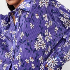 purple co ord floral print plisse shirt