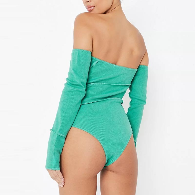 green exposed seam bardot bodysuit